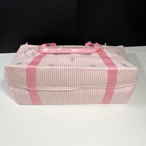 Victoria Secret Heritage Pink Stripe Weekender Bag Tote Zipper Rhinestone Logo - Picture 6 of 11